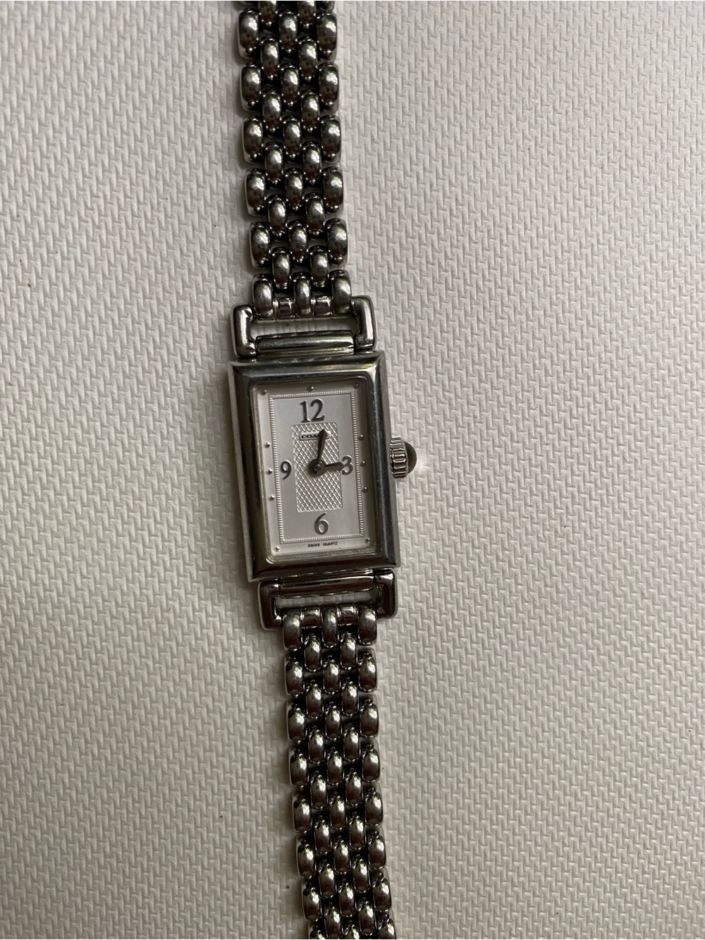Coach Women's Silver Rectangular Link Bracelet Watch-Working Condition